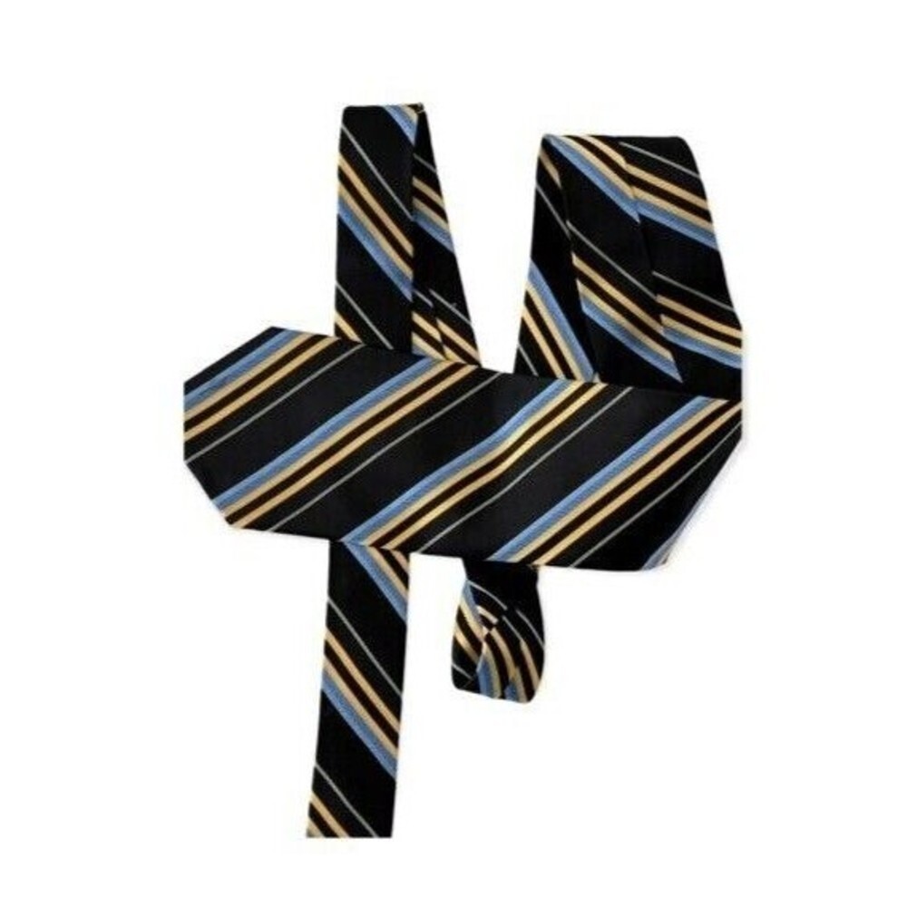 Fabio Fazio Tie Yellow Blue Grey Striped Pure Silk 59" x 4" Long Handmade